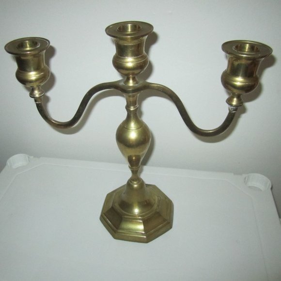 VTG Brass Candelabra 3 Arms Candle Holder
